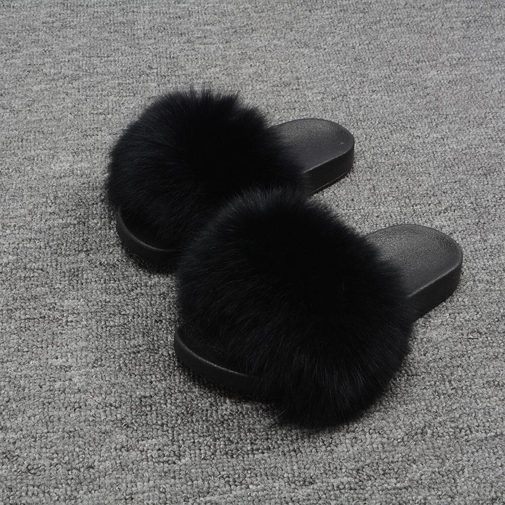 NEW! Real Fox Fur Slides / Fur Slippers - Picture 2 of 6
